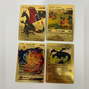 4 Pokemon Gold Fan Art Cards: Charizard V, Shining Charizard, Evolution HP 450